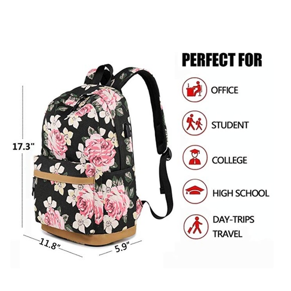 NEW! Floral Backpack with external Charging - Picture 7 of 8